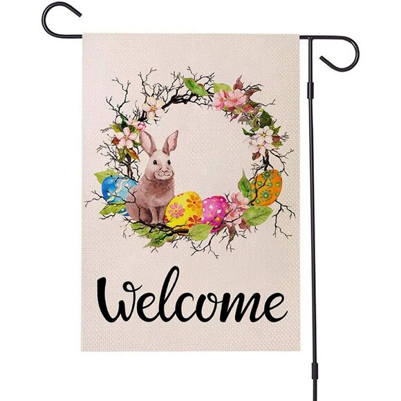 Easter Garden Flag Welcome Floral Wreath with Rabbit Patterns 12 x 18 - Picture 3 of 4